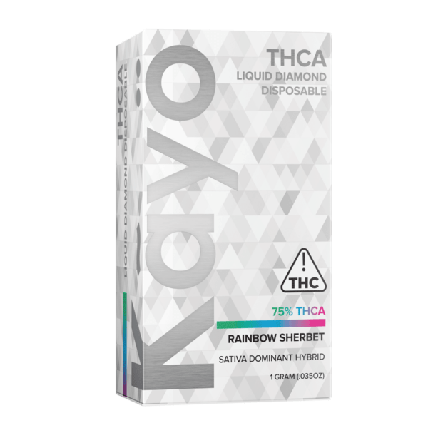 a white box with grey and pink text - Liquid Diamond Disposable - Strain: Rainbow Sherbet