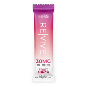 Front of single 30MG REVIVE Drink Mix Stick Pack - Fruit Punch by The Hemp Doctor