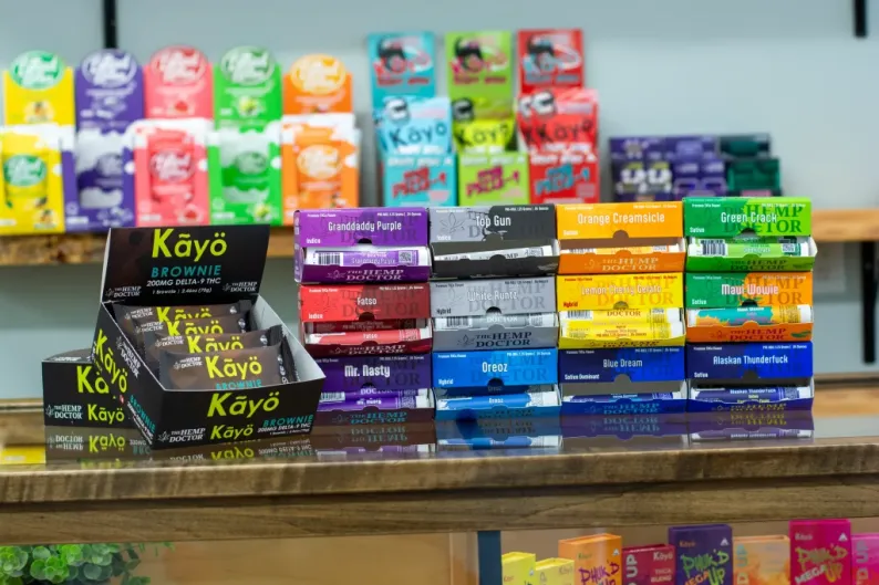The Hemp Doctor products laid out on the storefront