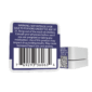 Back of THCA Bubble Hash: Warning label, and barcode. White container with navy blue label.