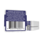 Back of THCA Bubble Hash: Warning label, and barcode. White container with navy blue label.